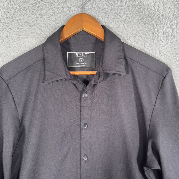 BYLT Executive Fit Men’s Medium Black Premium Basics Button Long Sleeve Shirt - Picture 2 of 9